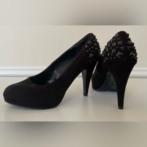 Call It Spring Vegan Suede Pumps with Geometric Appliqué on Back, Size 9